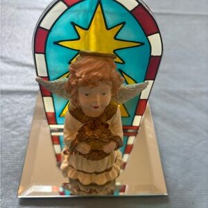 Angel Figurine with Stained Glass Candle Holder